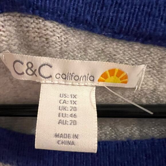 C&C California blue gray black color block sweater size 1x wool blend - Picture 2 of 4